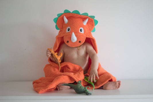 Yikes Twins Triceratops Hooded Towel