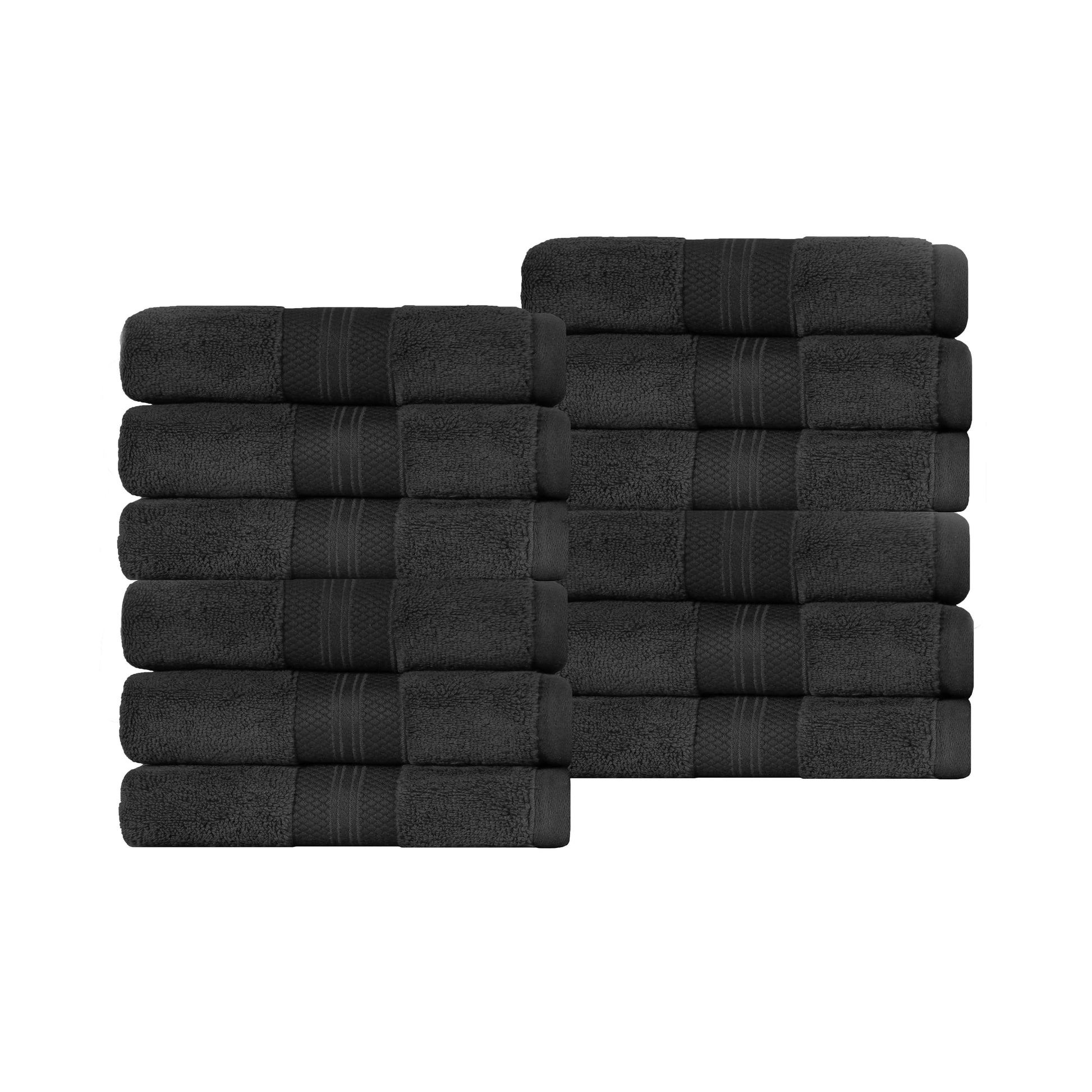 Turkish Cotton Absorbent Ultra-Plush Solid 12-Piece Face Towel Set - Black