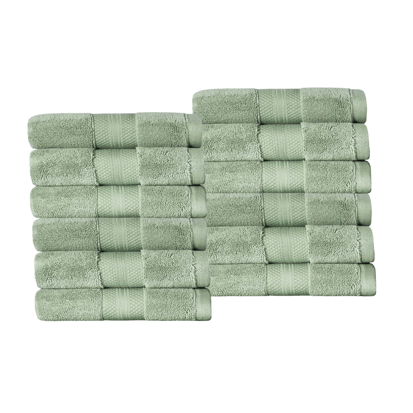 Turkish Cotton Absorbent Ultra-Plush Solid 12-Piece Face Towel Set - Olive Green