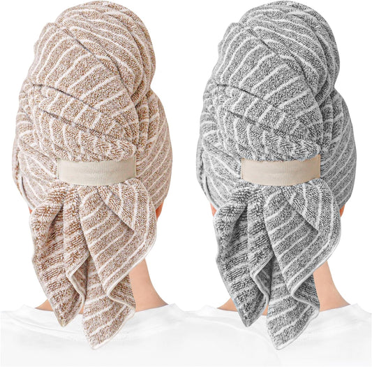 2 Packs Large Microfiber Hair Towels for Women, Hair Towel Wrap for Curly Hair Long & Short Hair- Anti-Frizz Hair Turbans for Wet Hair (Gray & Pink) - 27.5''*39.4''