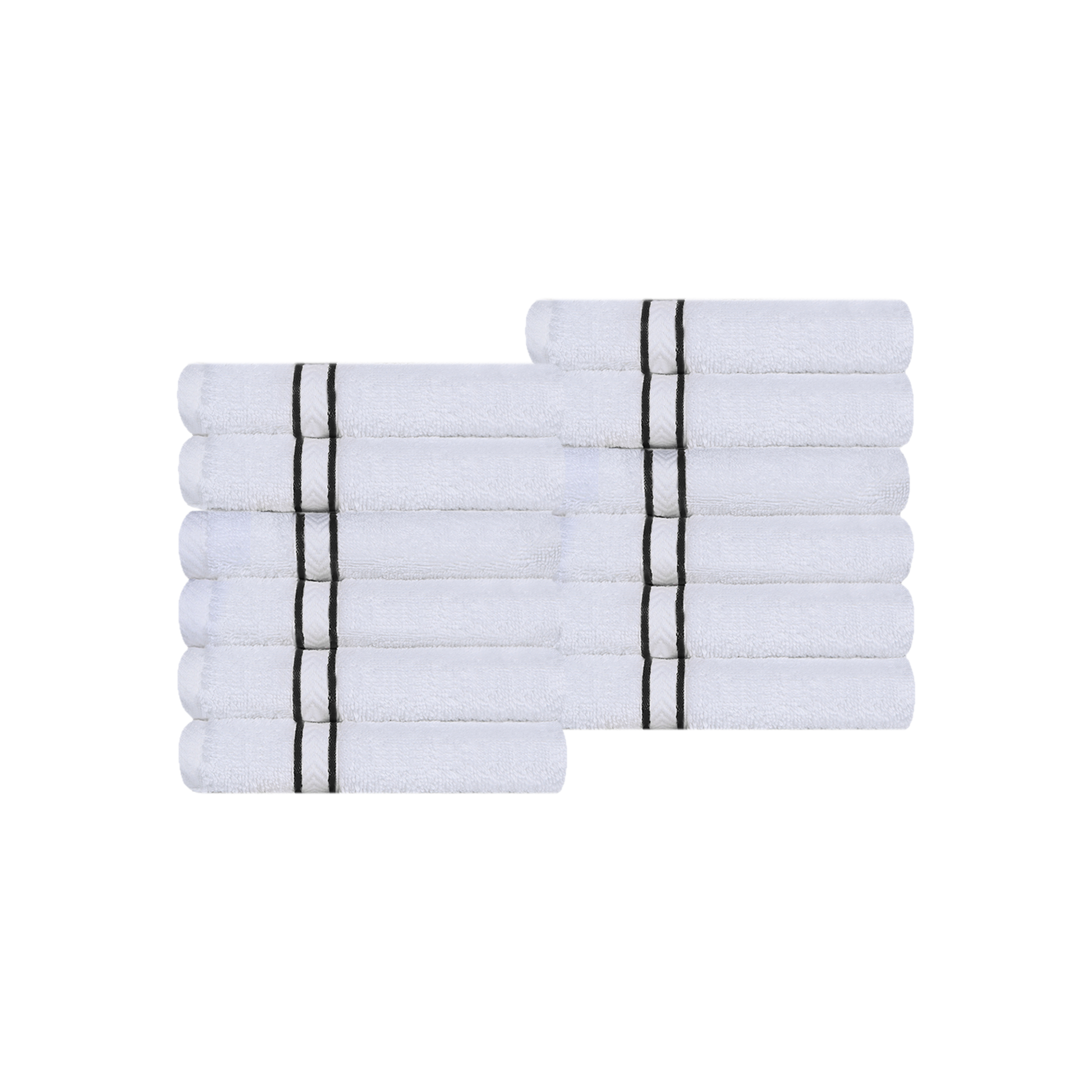 Turkish Cotton Ultra-Plush Absorbent Solid 12-Piece Face Towel Set - White/Black