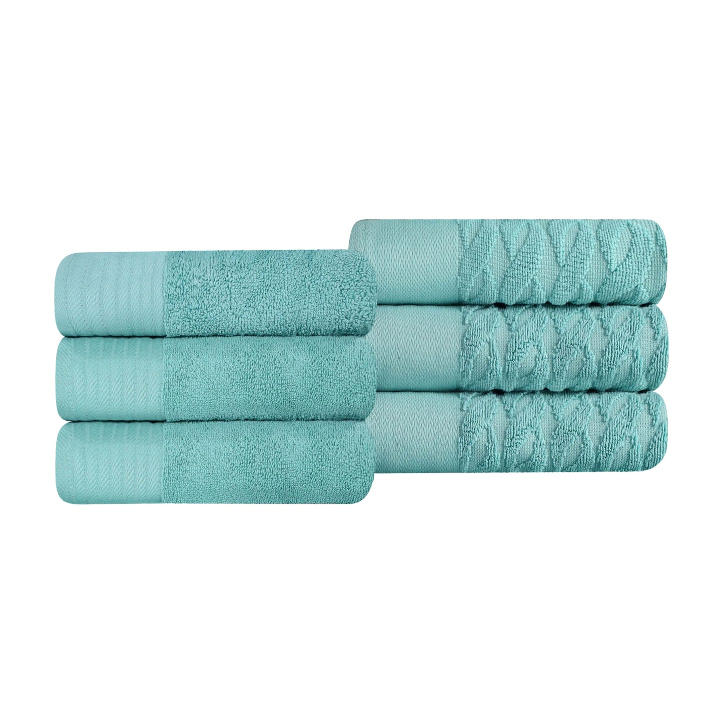 Turkish Cotton Jacquard Herringbone and Solid 6 Piece Hand Towel Set - Cascade