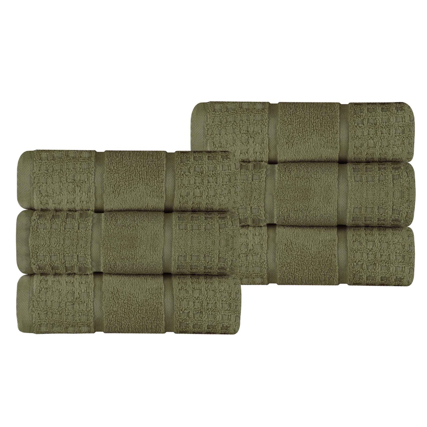 Zero Twist Cotton Waffle Honeycomb Soft Absorbent Hand Towel Set of 6 - Forrest Green
