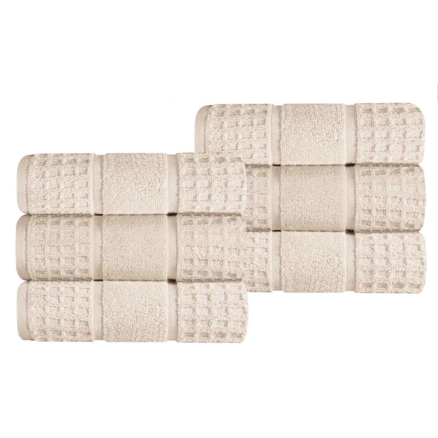 Zero Twist Cotton Waffle Honeycomb Soft Absorbent Hand Towel Set of 6 - Ivory