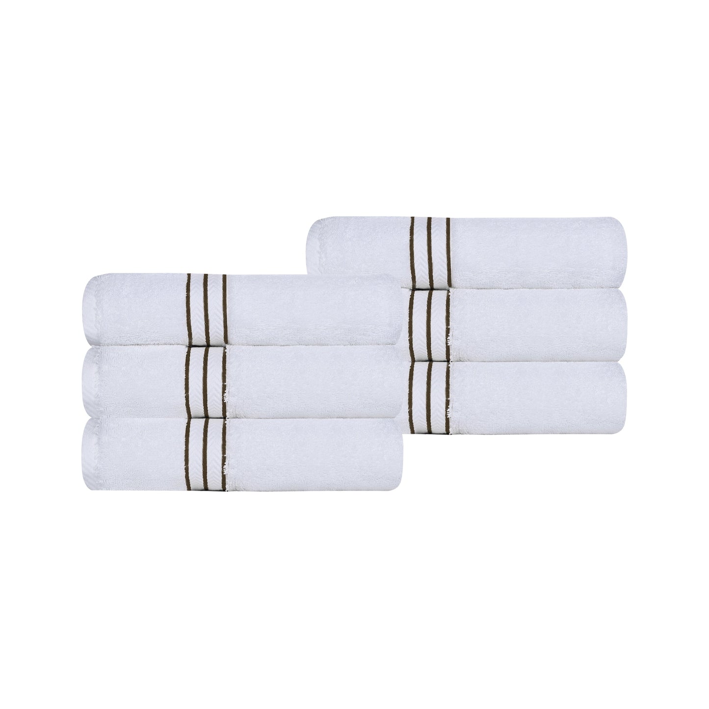 Turkish Cotton Ultra-Plush Solid 6 Piece Highly Absorbent Hand Towel Set - White/Latte