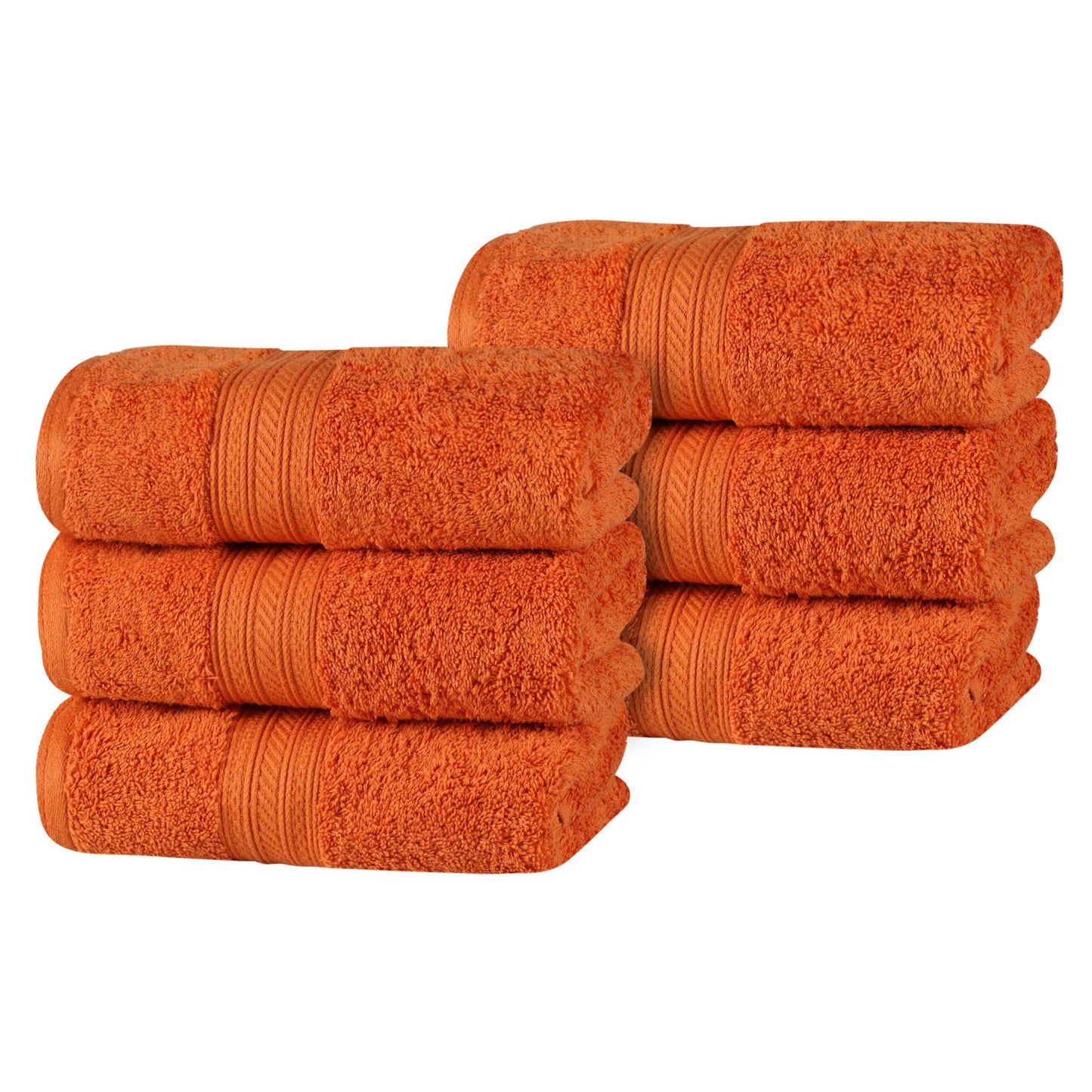 Atlas Combed Cotton Highly Absorbent Solid Hand Towels Set of 6 - Sandstone