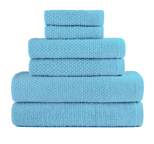 Aqua 6 Piece Popcorn Cotton Bath Towel Set