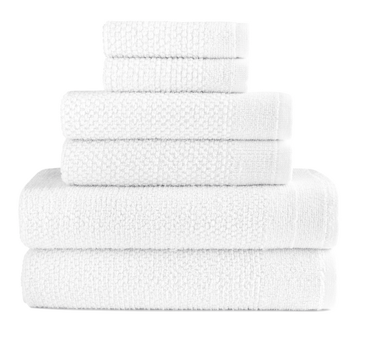 White 6 Piece Popcorn Cotton Bath Towel Set