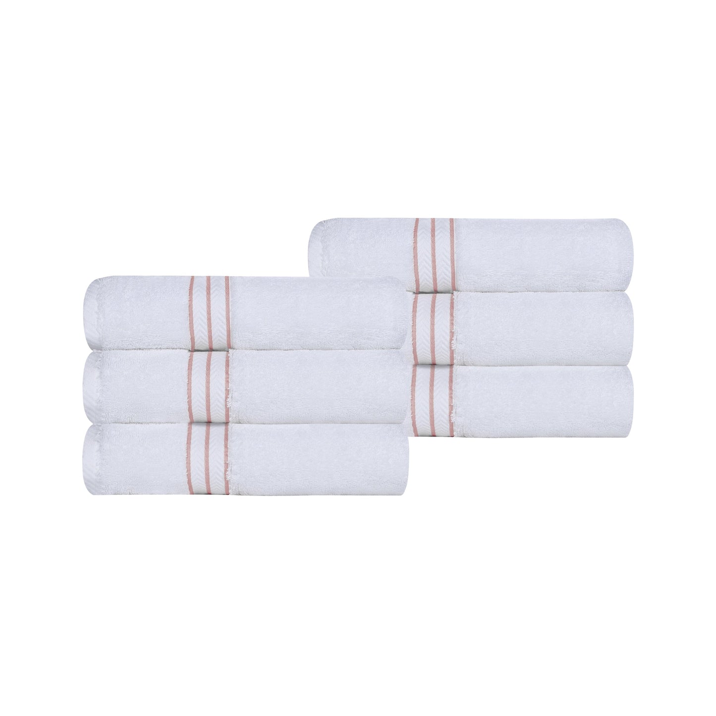 Turkish Cotton Ultra-Plush Solid 6 Piece Highly Absorbent Hand Towel Set - White/Tea Rose