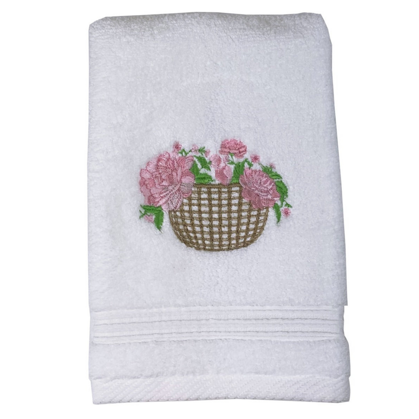 Terry Guest Towel With Embroidered Basket of Pink Peonies