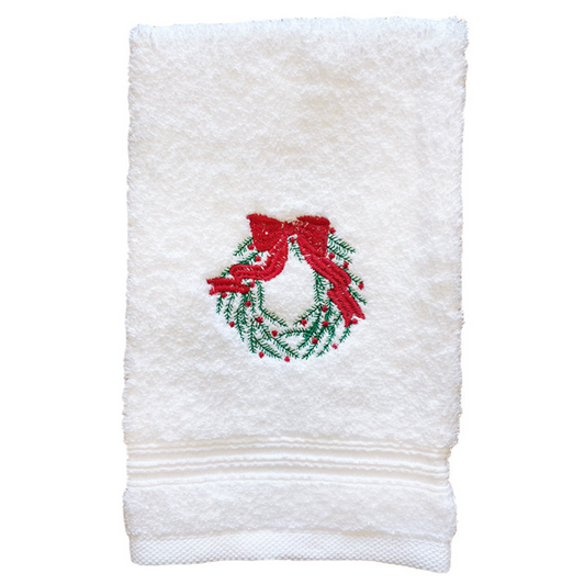 Terry Guest Towel With Embroidered Christmas Wreath