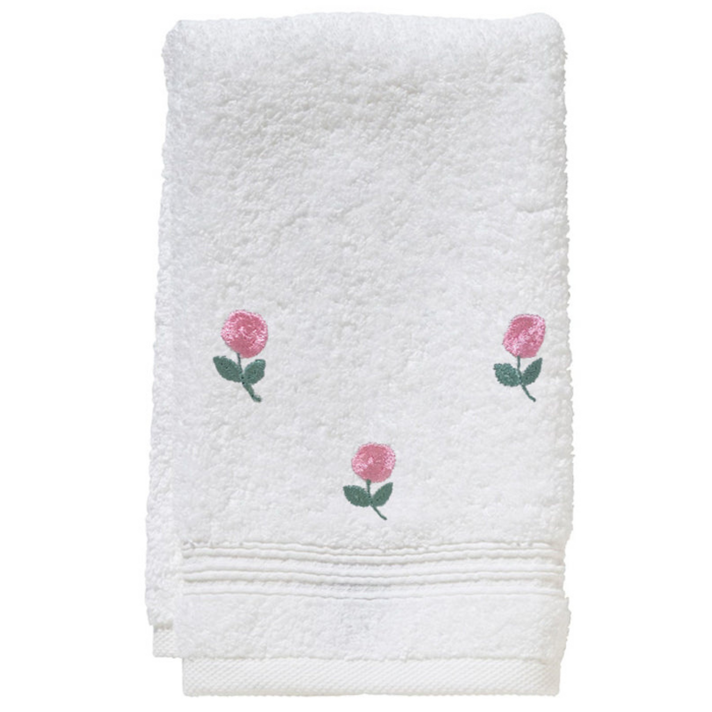 Terry Guest Towel With Embroidered Pink Rosebuds