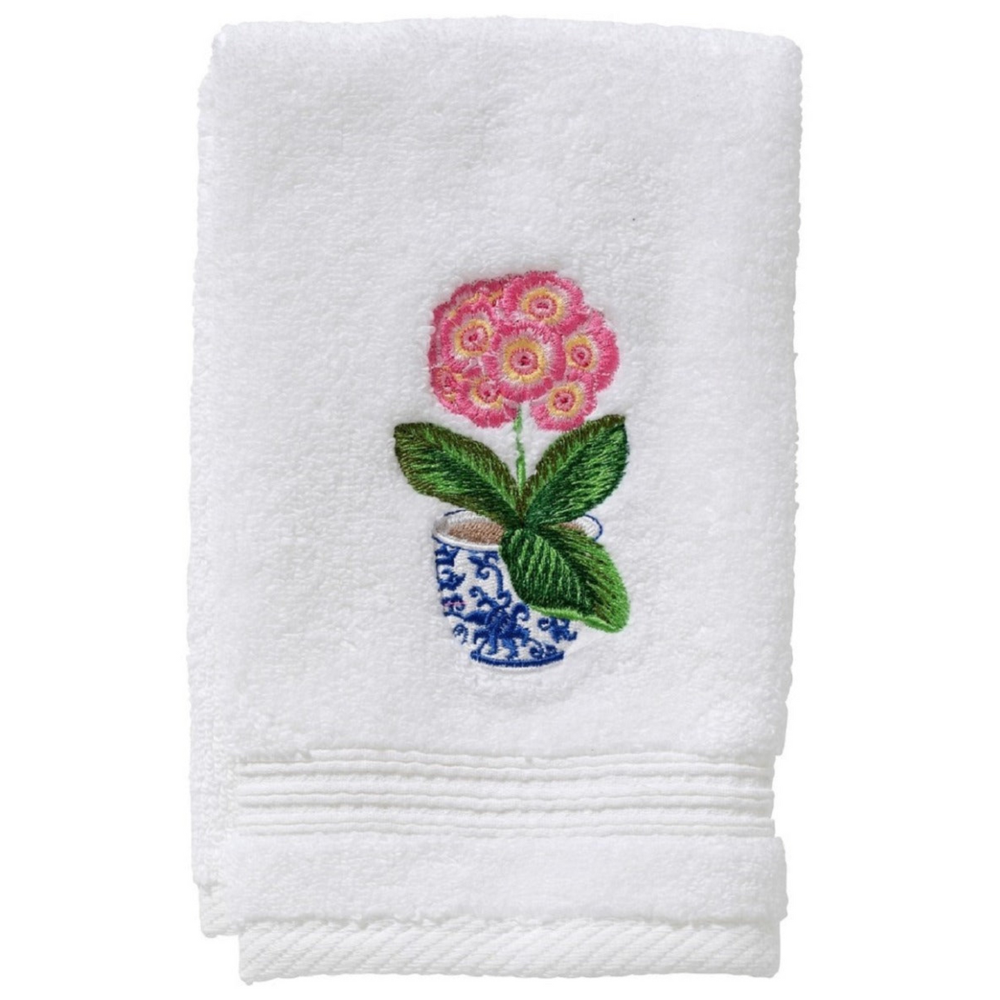 Terry Guest Towel With Embroidered Potted Pink Primrose