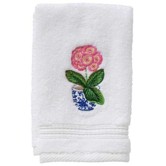 Terry Guest Towel With Embroidered Potted Pink Primrose