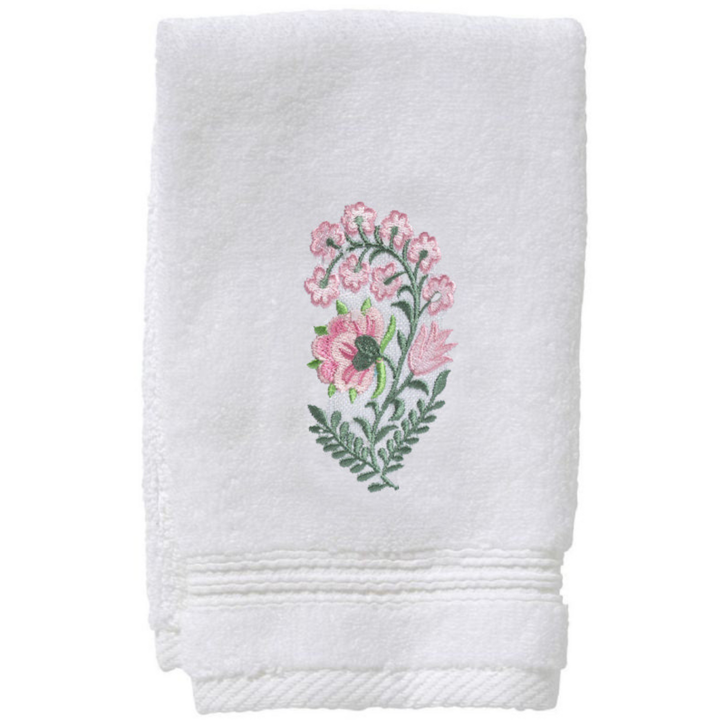 Terry Guest Towel With Pink Fleur Embroidery