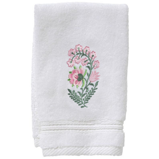 Terry Guest Towel With Pink Fleur Embroidery