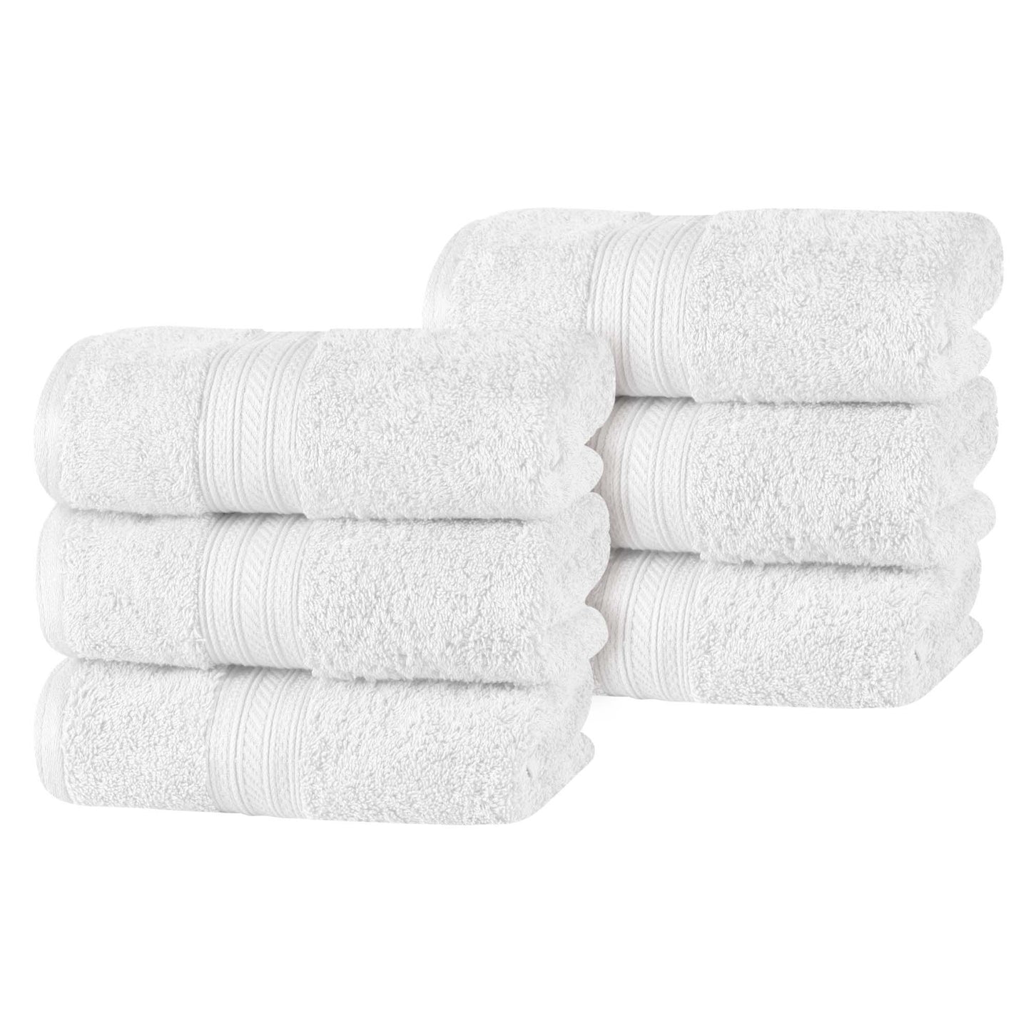 Atlas Combed Cotton Highly Absorbent Solid Hand Towels Set of 6 - White