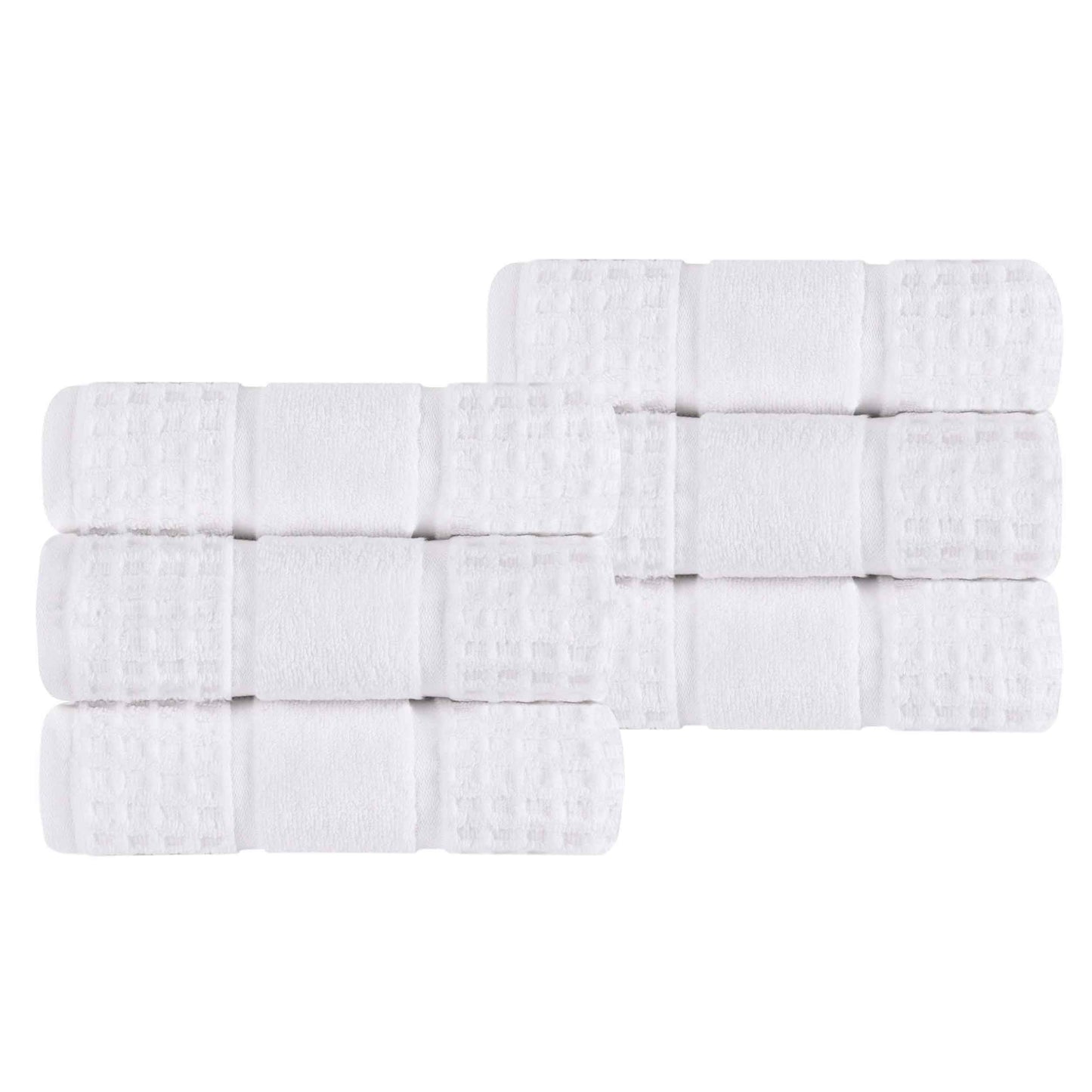 Zero Twist Cotton Waffle Honeycomb Soft Absorbent Hand Towel Set of 6 - White