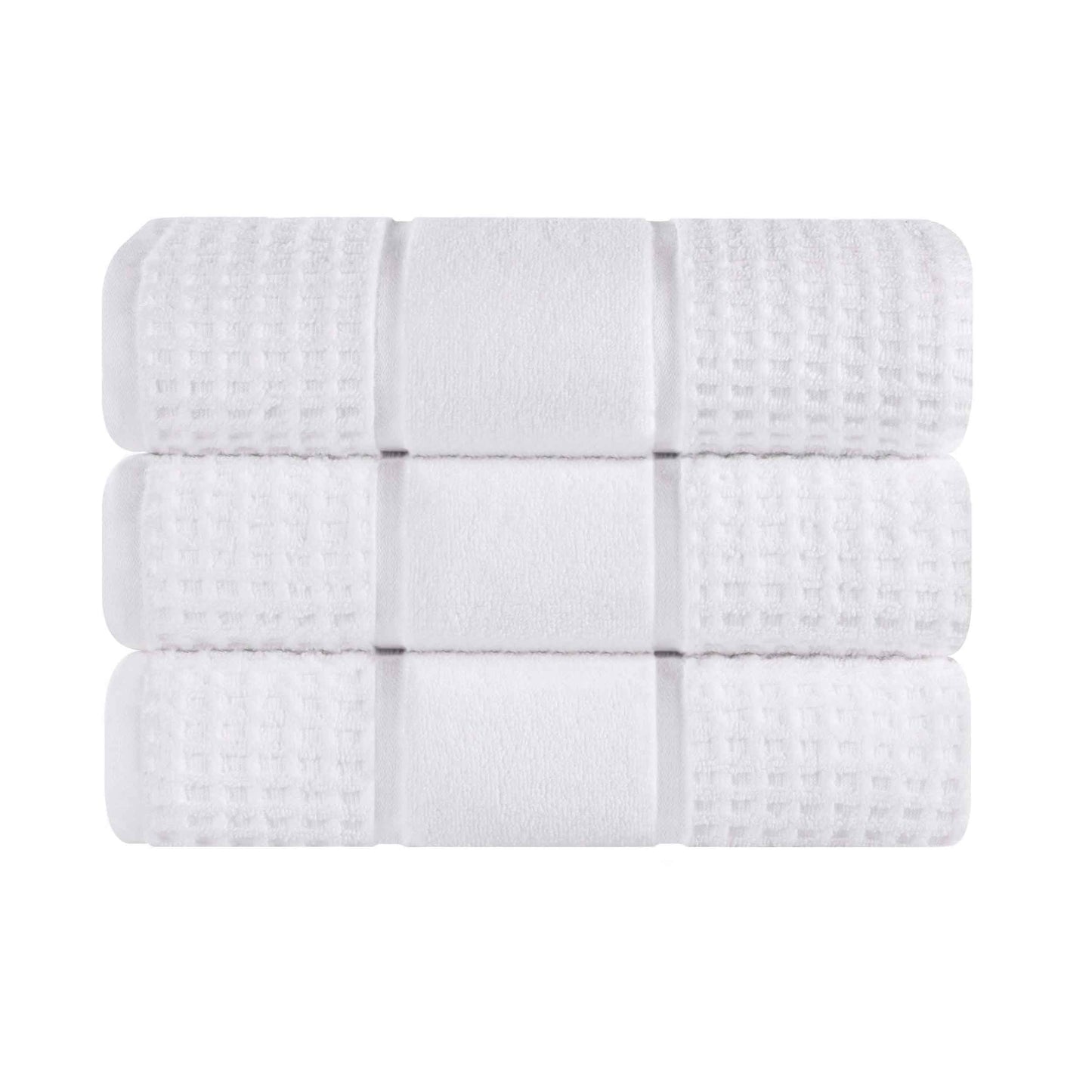 Zero Twist Cotton Waffle Honeycomb Plush Soft Absorbent Bath Towel Set of 3 - White