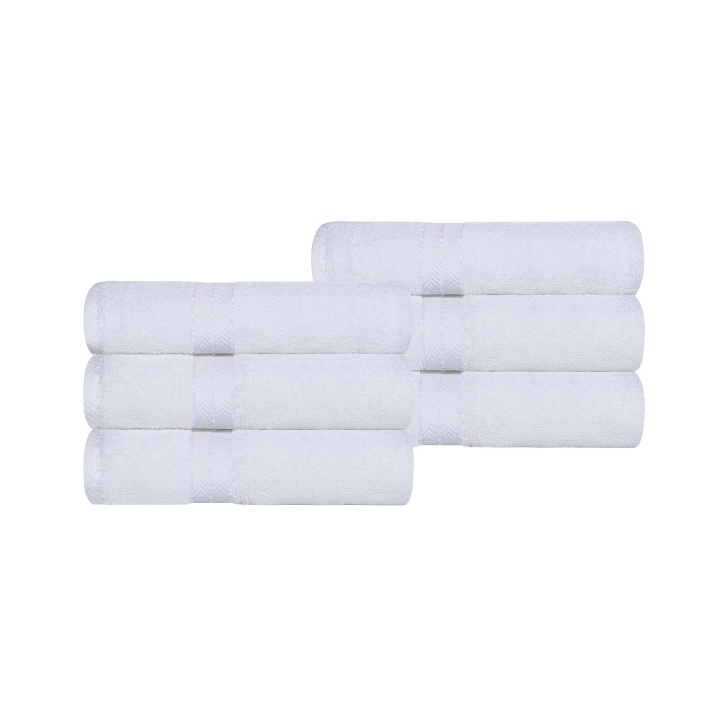 Turkish Cotton Ultra-Plush Solid 6 Piece Highly Absorbent Hand Towel Set - White/White