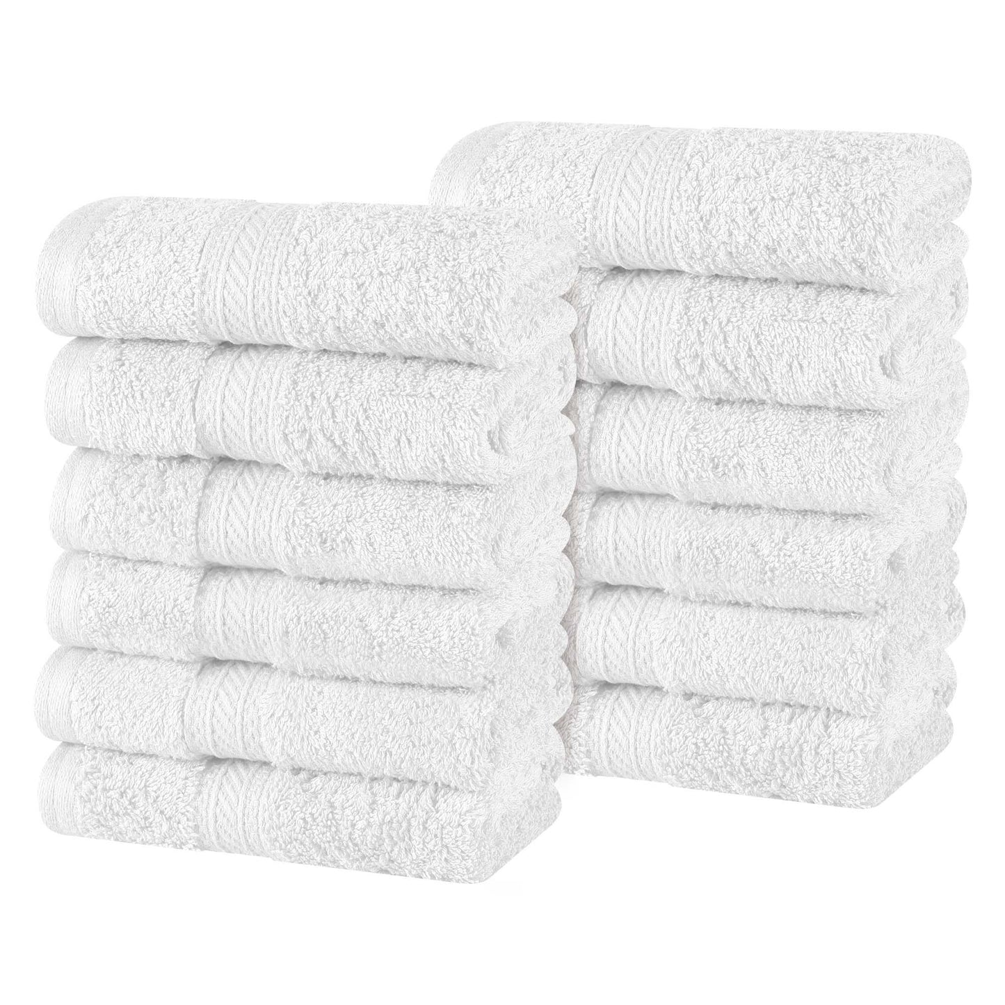 Atlas Combed Cotton Absorbent Solid Face Towels / Washcloths Set of 12 -White