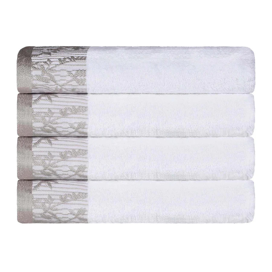 Wisteria Cotton loral Bohemian Embroidered Bath Towel Set Set of 4 - White