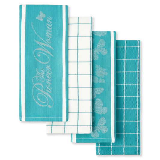 16"W x 28"L Butterfly Kitchen Towel Set 100% Cotton, Blue, 4pcs