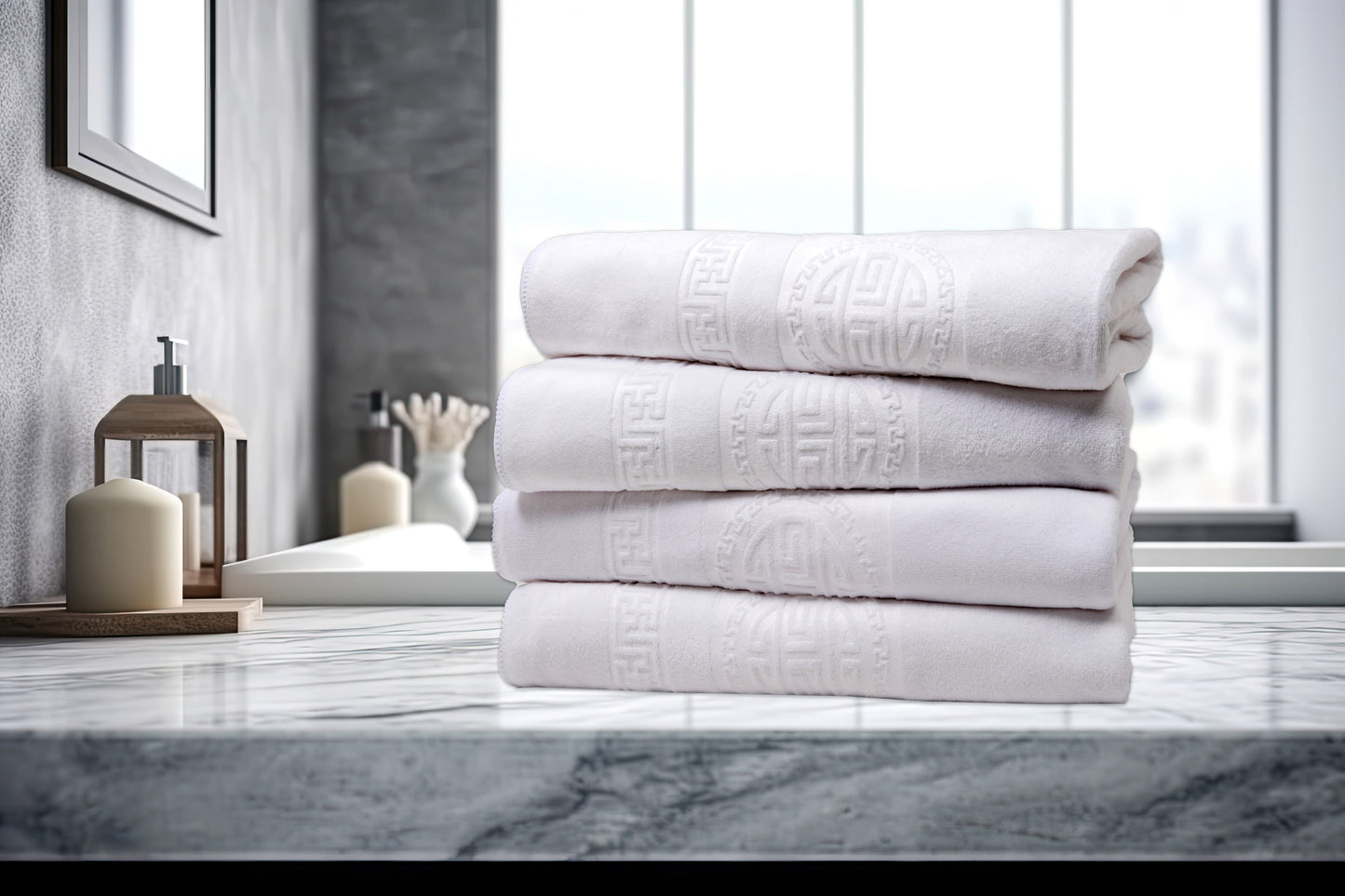 White 4 Piece Embossed Microfiber Bath Towel Set