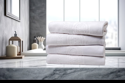 White 4 Piece Embossed Microfiber Bath Towel Set