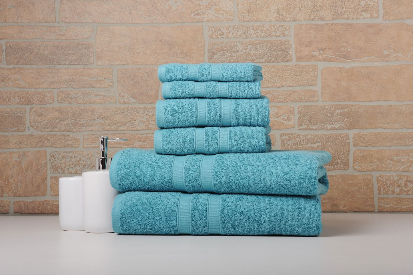 Solid Teal 6 Piece Egyptian Cotton Towel Set
