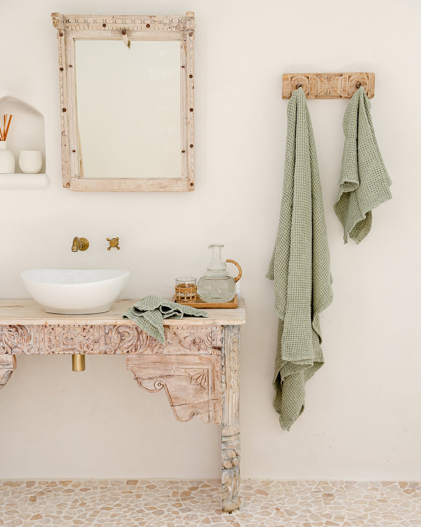 Waffle Bath Towel in Pistachio green