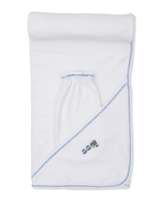 Train Depot Hooded Towel with Mitt Set