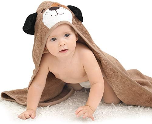 Touchat Bamboo Hooded Baby Towels, Soft and Hypoallergenic Baby Bath Towels with Hood for Toddler Infant Newborn, Large and Absorbent Toddler Towels for Baby Boy Girl (Puppy, 35.1''x35.1'')