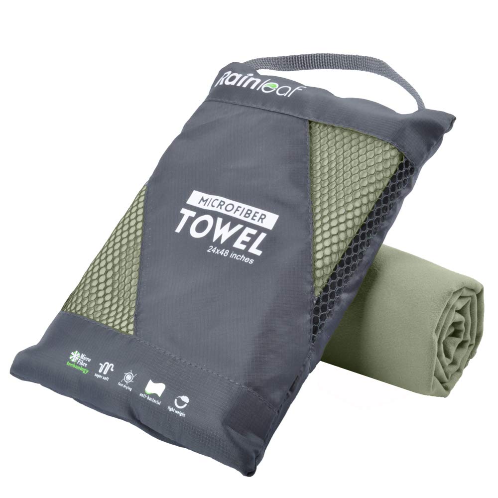 Ultra Compact Microfiber Towel - Fast Drying & Super Absorbent - Perfect Travel, Sports & Beach Towel - Suitable for Camping, Backpacking, Gym, Beach, Swimming, Yoga - Army Green Large (24 x 48 inches)