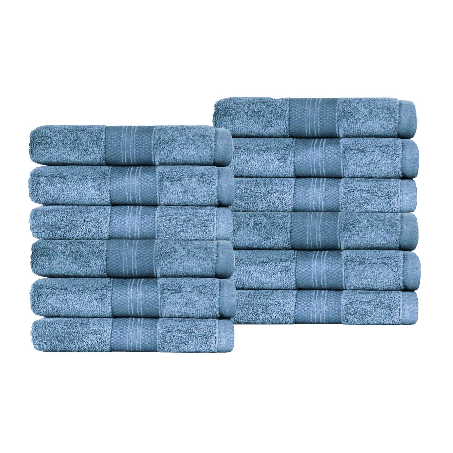 Turkish Cotton Absorbent Ultra-Plush Solid 12-Piece Face Towel Set - Denim Blue