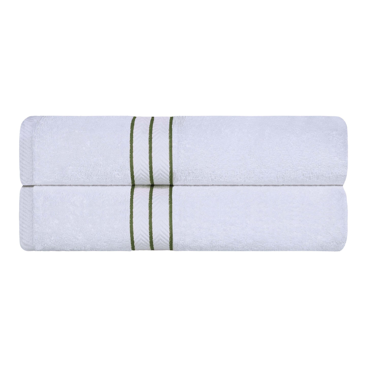 Turkish Cotton Ultra Plush Solid Absorbent 2 Piece Bath Towel Set - White/Forest Green