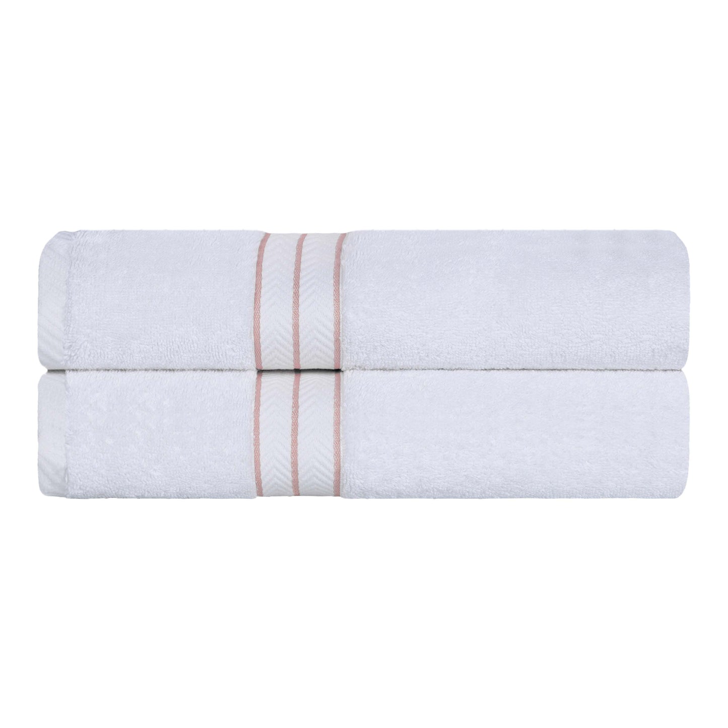 Turkish Cotton Ultra Plush Solid Absorbent 2 Piece Bath Towel Set - White/Tea Rose