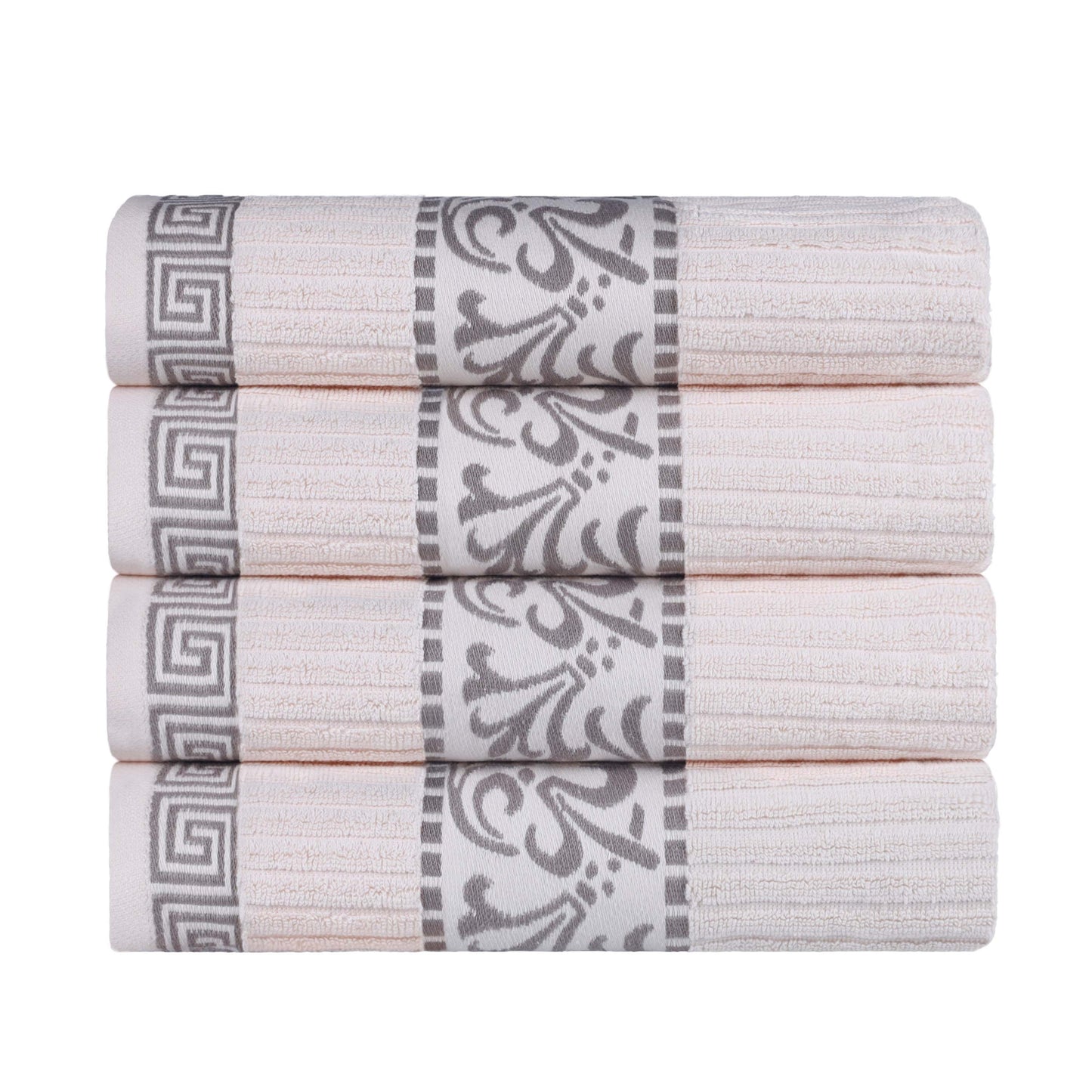 Athens Cotton Greek Scroll and Floral 4 Piece Assorted Bath Towel Set - Ivory/Chrome