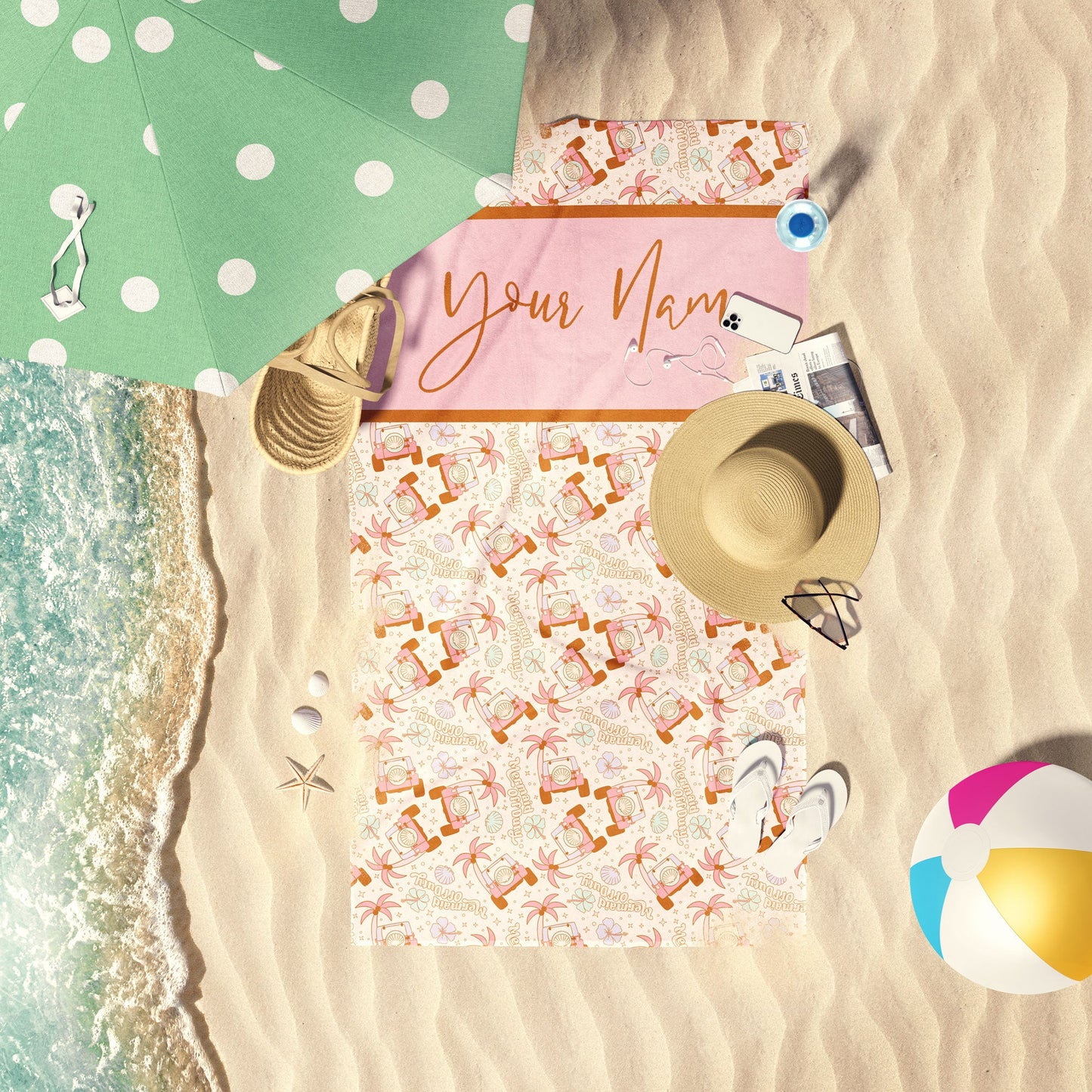 Beach Bound Mermaid Off Duty Personalized Beach Towel