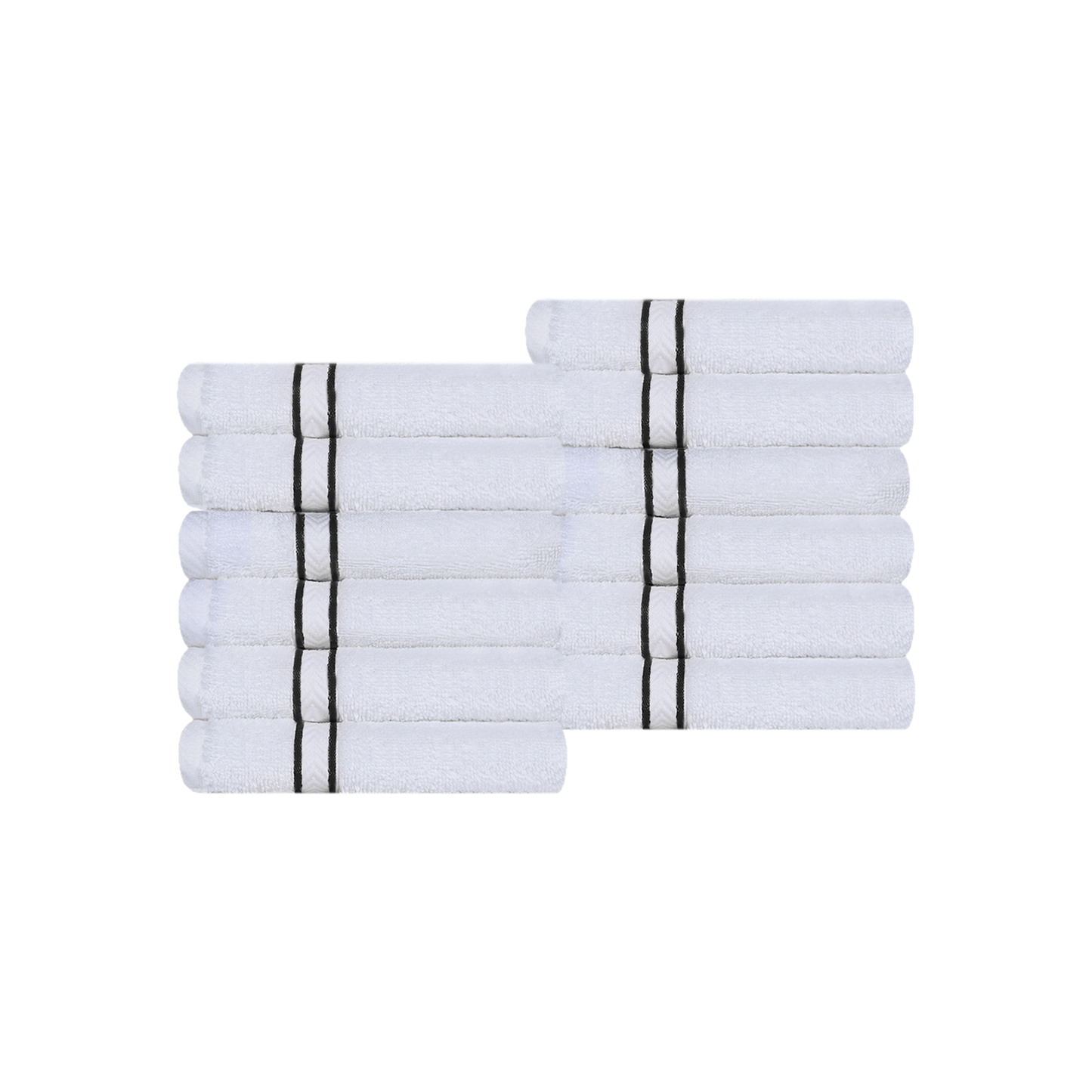 Turkish Cotton Ultra-Plush Absorbent Solid 12-Piece Face Towel Set - White/Black