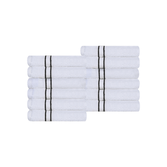 Turkish Cotton Ultra-Plush Absorbent Solid 12-Piece Face Towel Set - White/Black