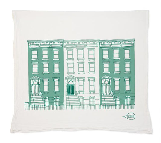 Blue Brooklyn Brownstone Tea Towel