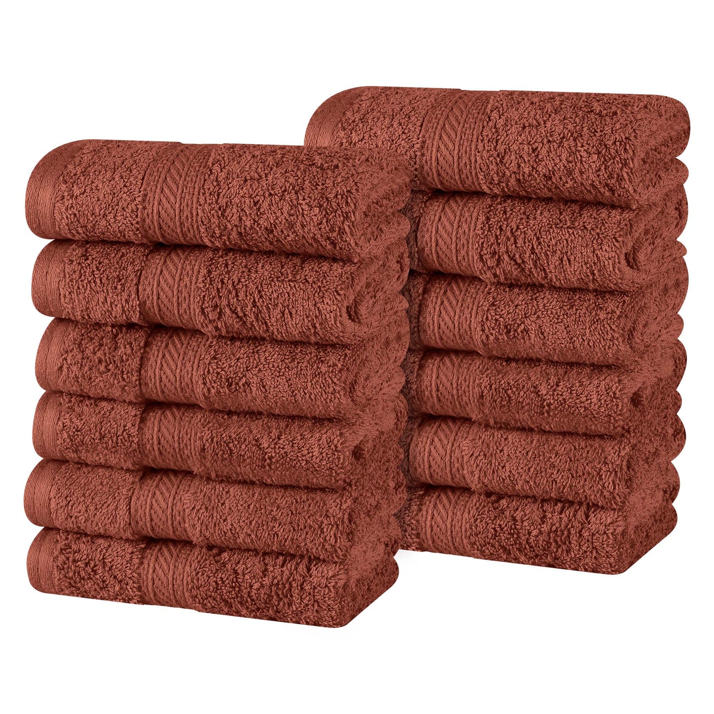 Atlas Combed Cotton Absorbent Solid Face Towels / Washcloths Set of 12 -Chocolate