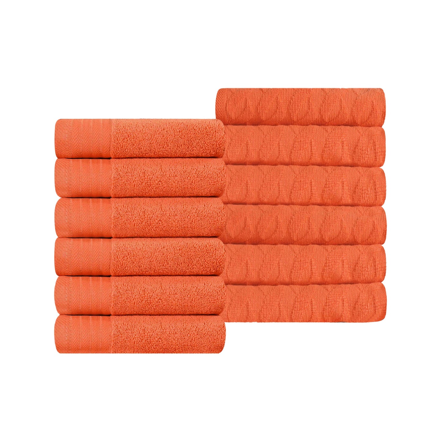 Turkish Cotton Jacquard Herringbone and Solid 12 Piece Face Towel Set - Emberglow