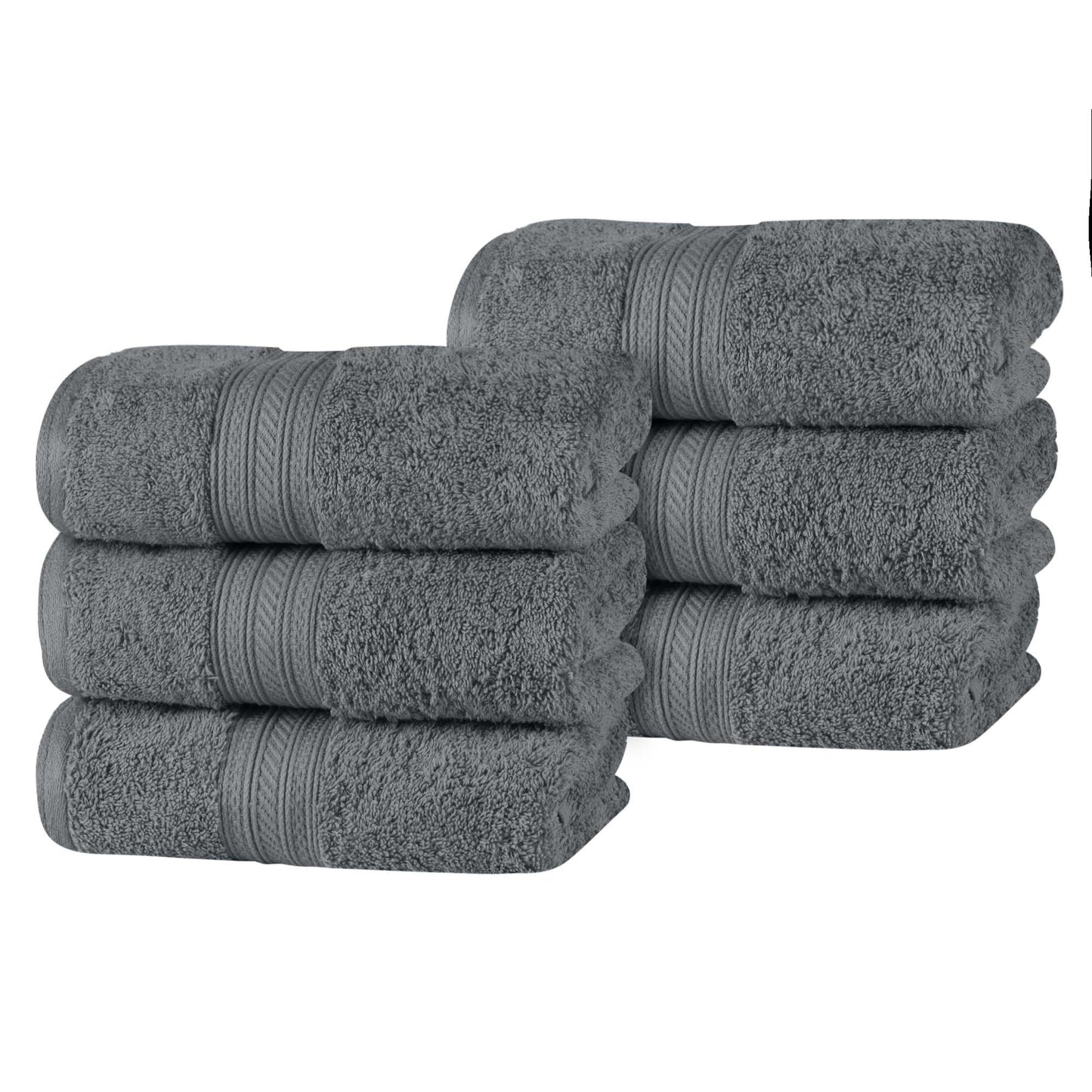 Atlas Combed Cotton Highly Absorbent Solid Hand Towels Set of 6 - Grey