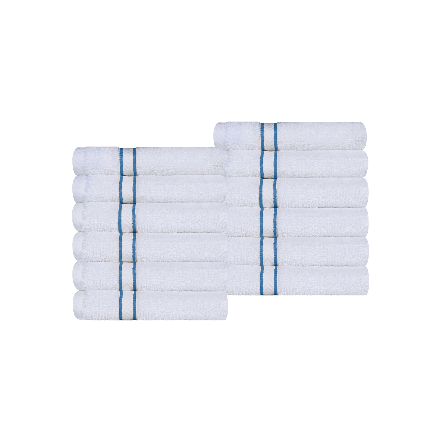 Turkish Cotton Ultra-Plush Absorbent Solid 12-Piece Face Towel Set - White/Light Blue