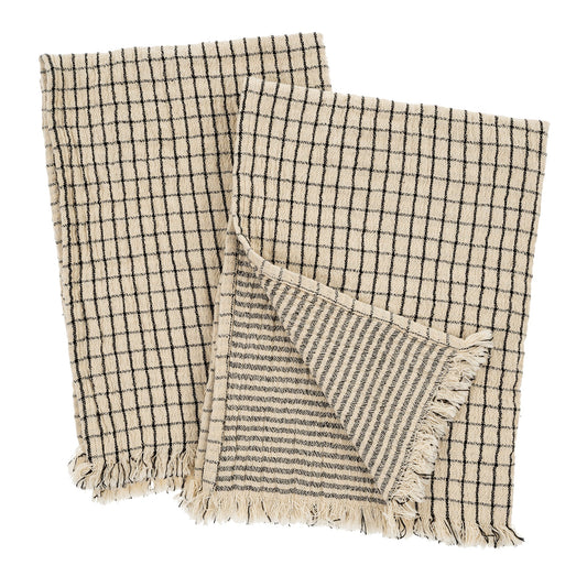 Striped & Checkered Reversible Tea Towels - Set of 2