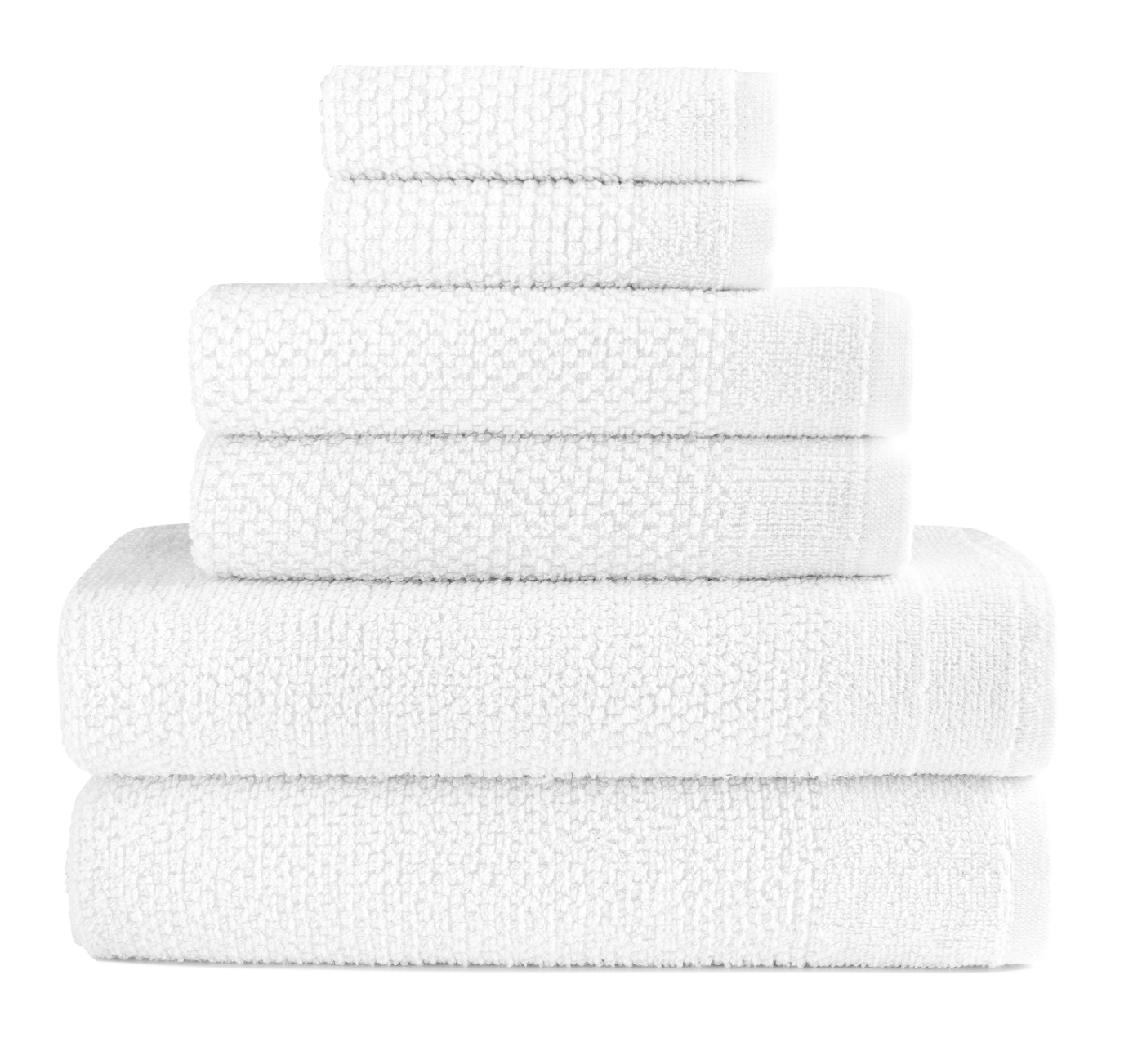 White 6 Piece Popcorn Cotton Bath Towel Set