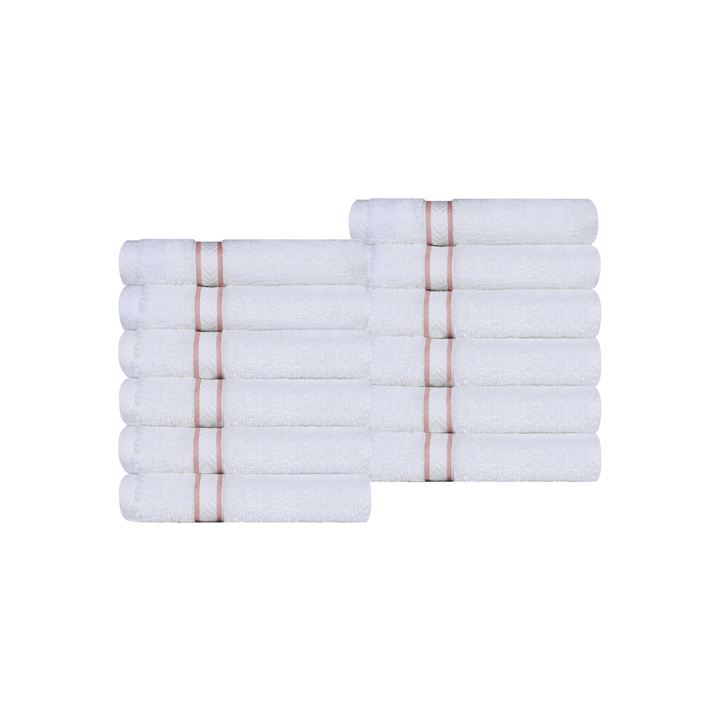 Turkish Cotton Ultra-Plush Absorbent Solid 12-Piece Face Towel Set - White/Tea Rose