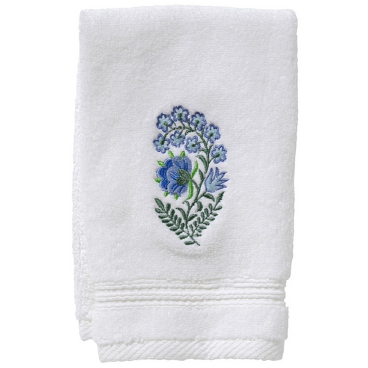 Terry Guest Towel With Blue Fleur Embroidery